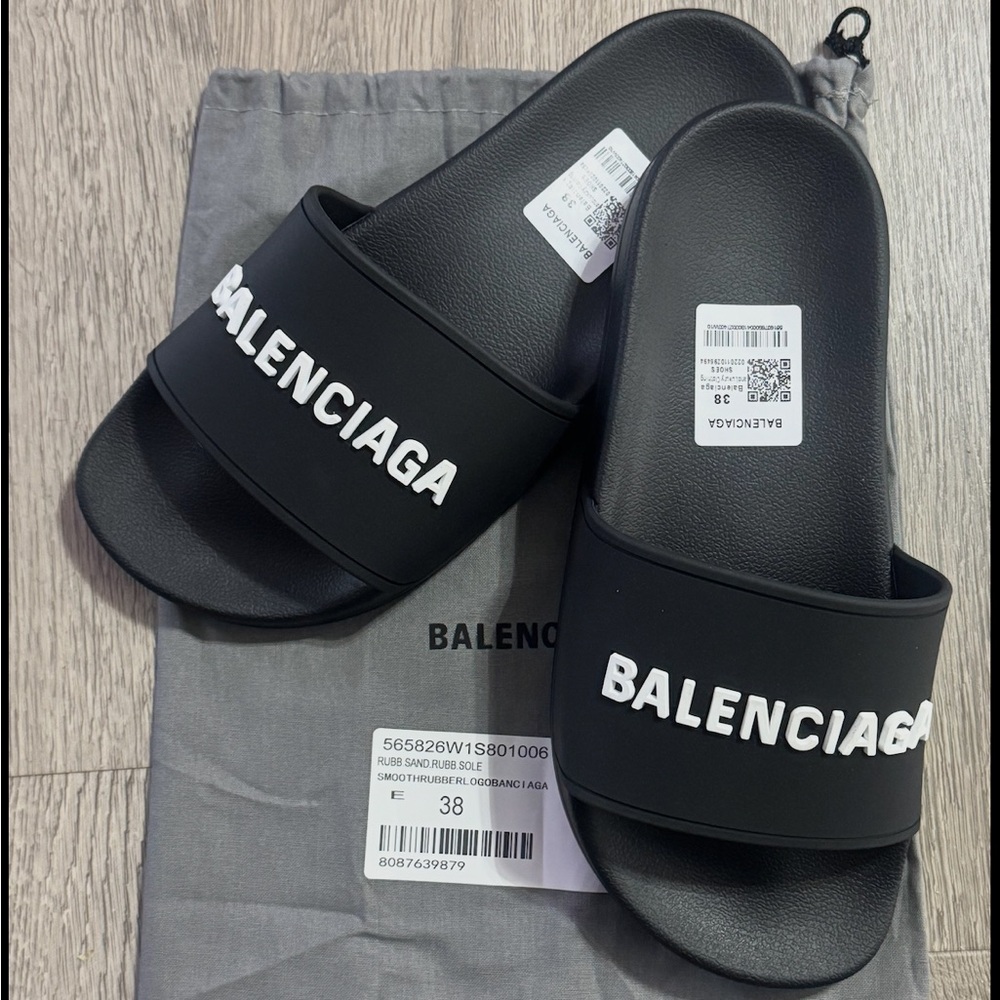 Balenciaga Men's Black Slide Sandals